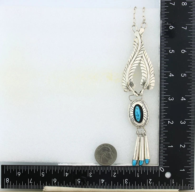 Navajo Necklace 925 Sterling Silver Natural Turquoise Vintage Signed H Spencer