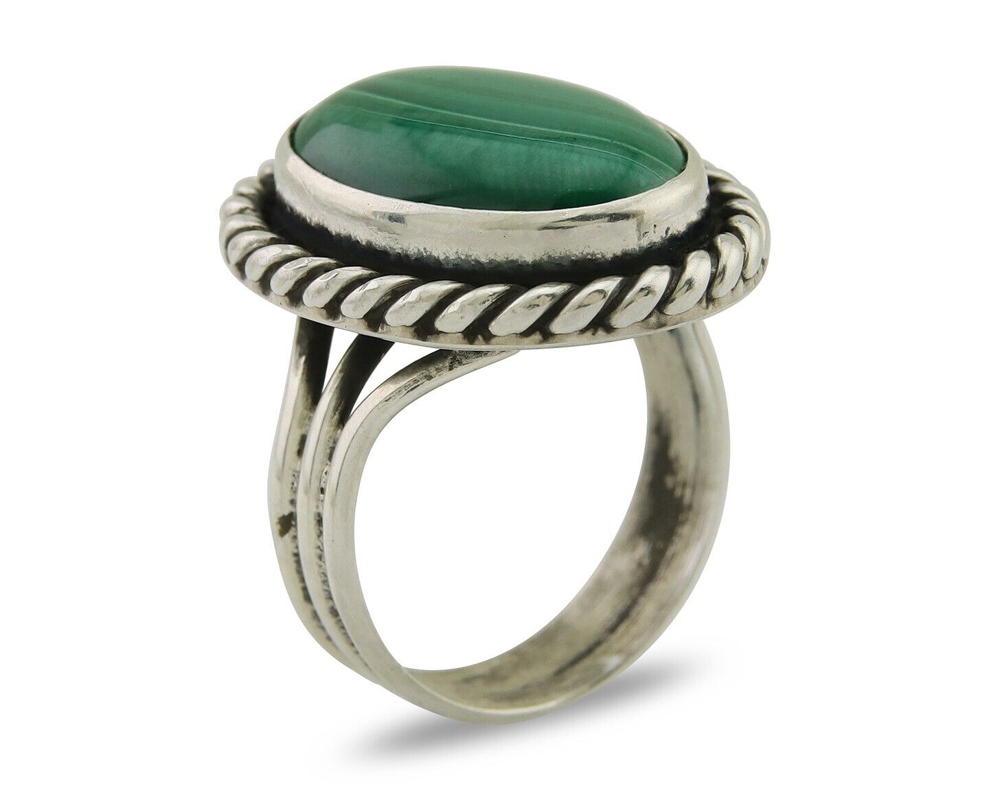 Navajo Ring 925 Silver Natural Malachite Native American Artist C.80's