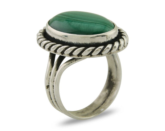Navajo Ring 925 Silver Natural Malachite Native American Artist C.80's