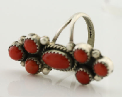 Navajo Ring 925 Silver Mediterranean Coral Native American Artist C.80's