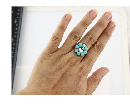 Vintage Zuni Ring 925 Sterling Silver Natural Gemstone Signed JV Size 7.75