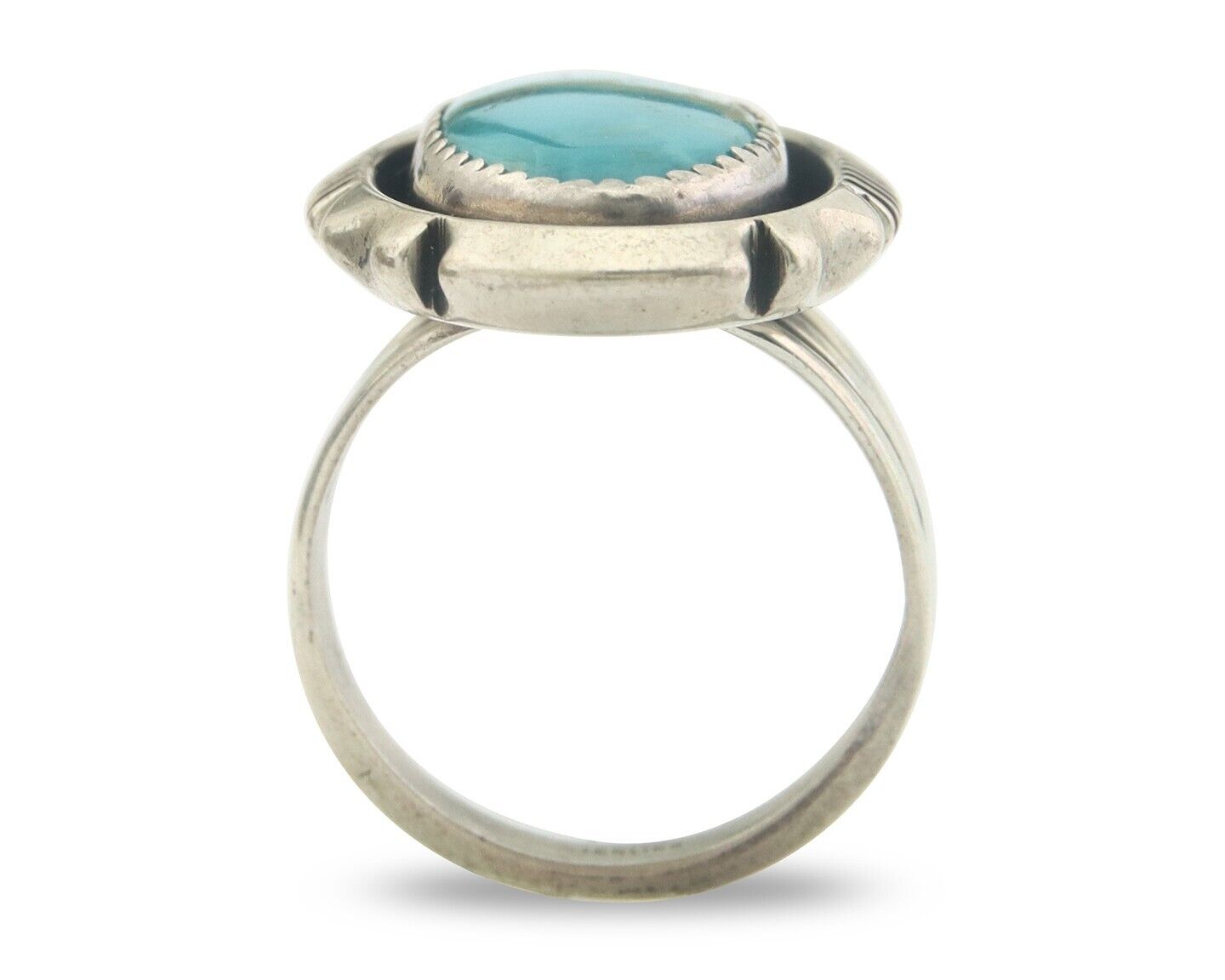 Navajo Ring 925 Sterling Turquoise Handmade Native Artist C.80's Size 6.5