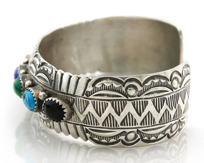 Navajo Cuff Bracelet Sterling Silver Natural Gemstone Vintage Signed WB