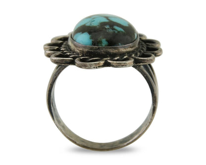 Navajo Ring .925 Silver Spiderweb Turquoise Artist Signed JT C.80's