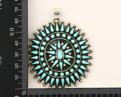 Navajo 925 Silver Pendant Petite Point Turquoise Handmade Signed B Yazzie C.80's