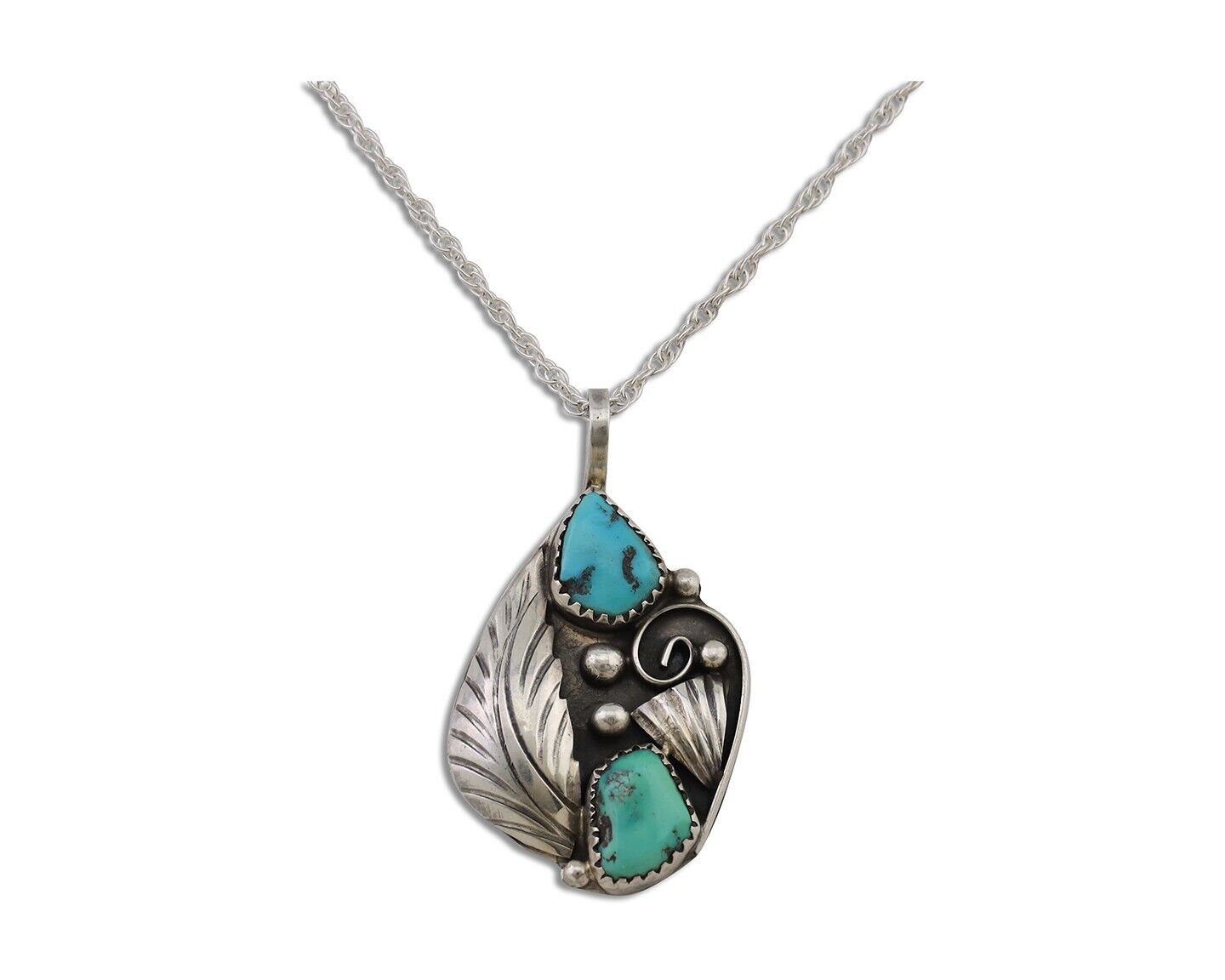 Navajo Turquoise Handmade Necklace 925 Silver Artist Signed PM C.80s