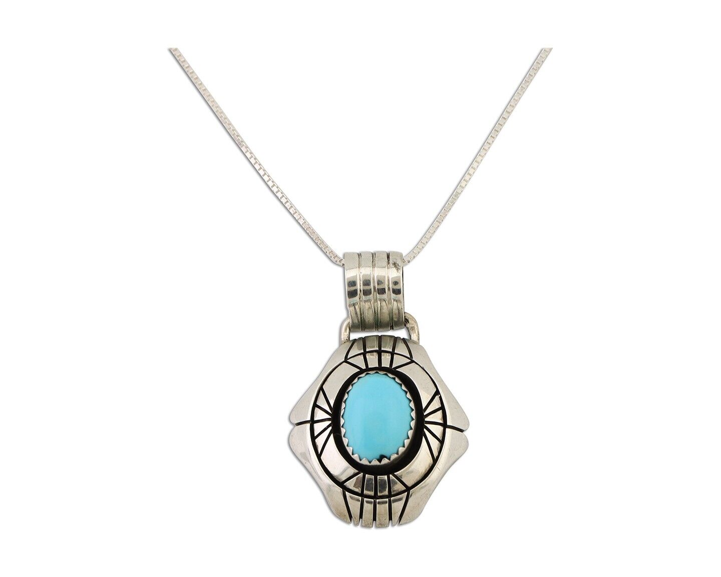 Navajo Necklace Pendant 925 Silver Turquoise Artist Signed CB C.80's