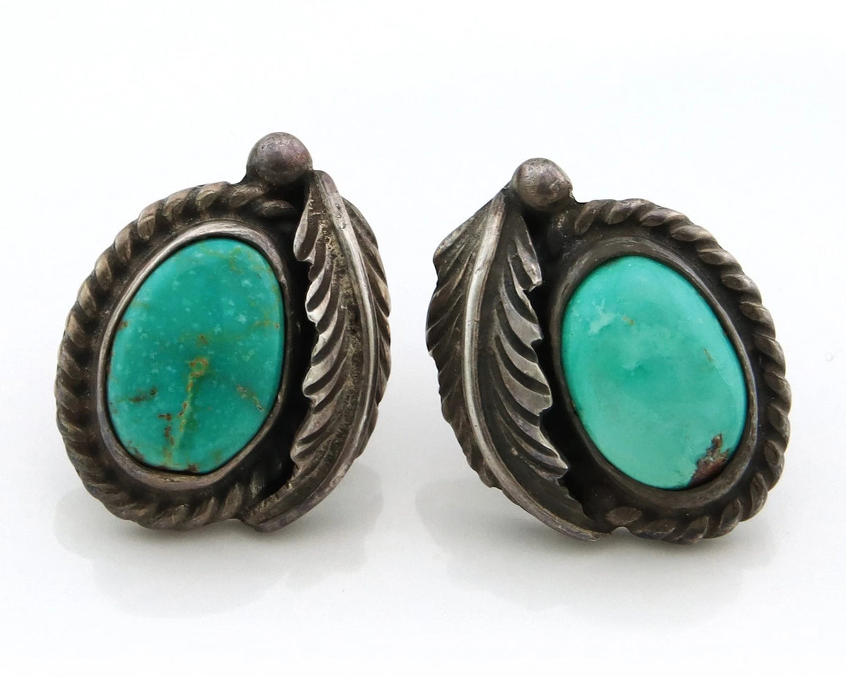 Navajo Dangle Earrings Sterling Silver Natural Turquoise Native American Artist