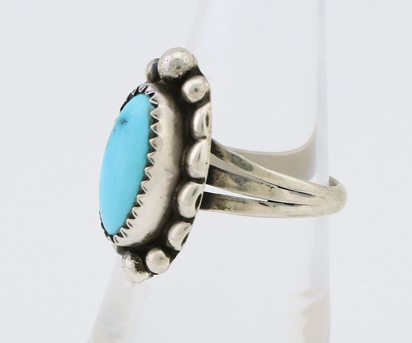 Navajo Ring 925 Silver Sleeping Beauty Turquoise Artist Signed SC C.80's