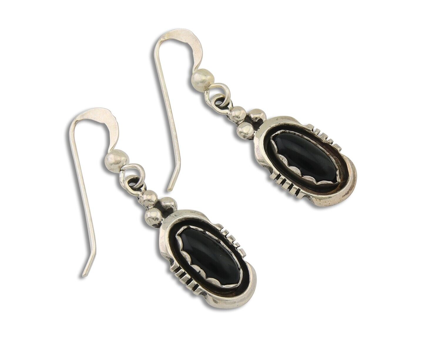 Navajo Dangle Earrings 925 Silver Natural Black Onyx Native American C.80's