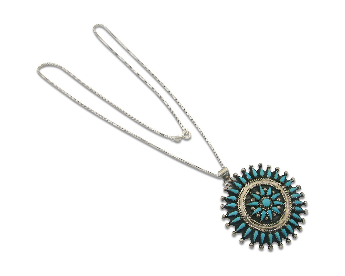 Navajo Sterling Silver Necklace Turquosie Authentic Vintage Signed Ben Yazzie