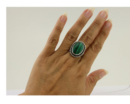 Navajo Ring 925 Silver Natural Malachite Native American Artist C.80's