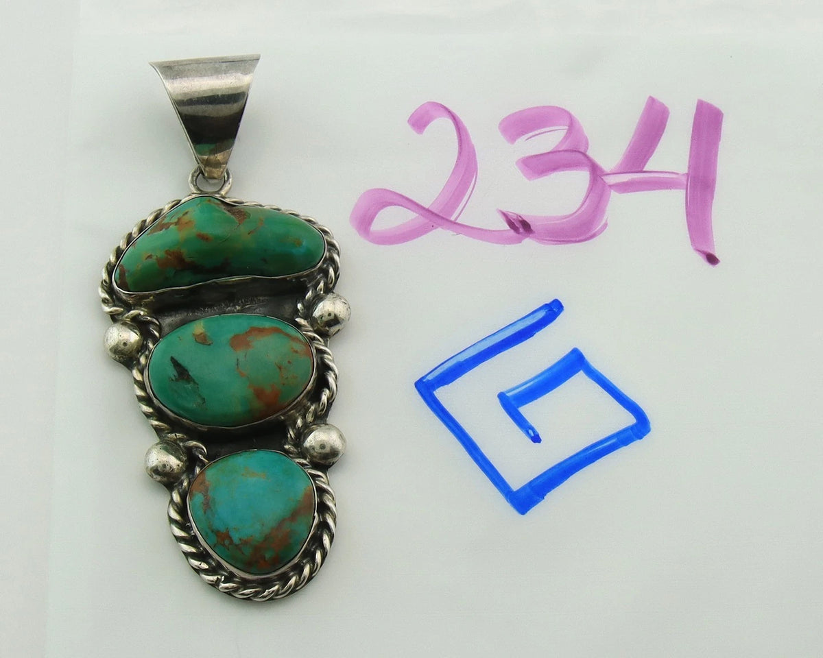 Navajo Pendant 925 Sterling Silver Natural Turquoise Vintage Artist Signed PA
