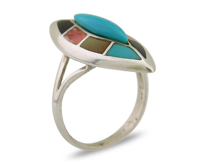 Navajo Ring 925 Silver Turquoise Shell Onyx Spiney Oyster Native Artist C80's