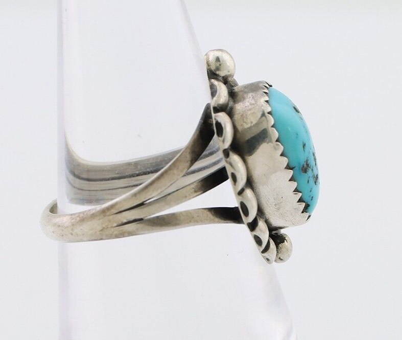 Navajo Ring 925 Silver Sleeping Beauty Turquoise Artist Signed SC C.80's