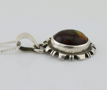 Navajo Handmade Necklace 925 Silver Fire Opal Artist Signed Sunburst C.80's