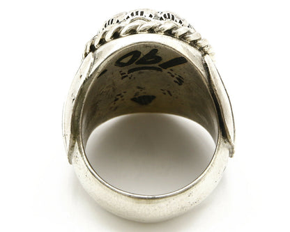 Navajo Ring .925 SOLID Silver Kingman Turquoise Signed Artist TeePee C.80's