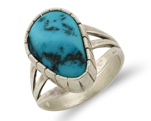 Navajo Ring 925 Silver Sleeping Beauty Turquoise Artist Signed SS C.80's