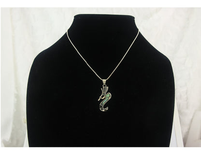 Navajo Kokopelli Necklace Sterling Silver Opal Vintage Signed BB