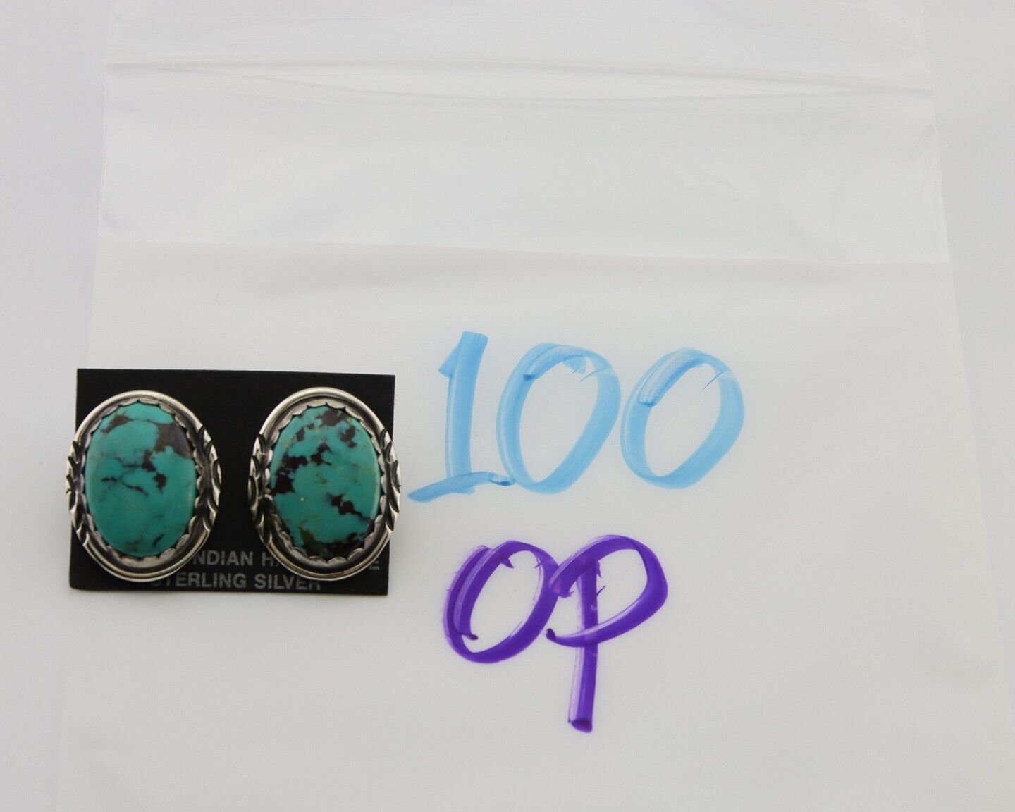 Navajo Earrings 925 Silver Natural Blue Native American Artist C.80's