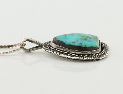 Navajo Pendant 925 Silver Natural Blue Turquoise Artist Signed Tom Willeto C.80s