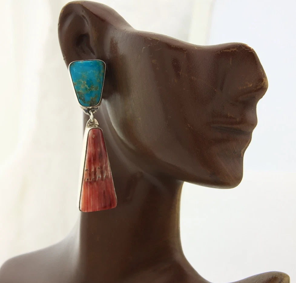 Navajo Dangle Earrings Sterling Silver Natural Gemstone Vintage Handmade