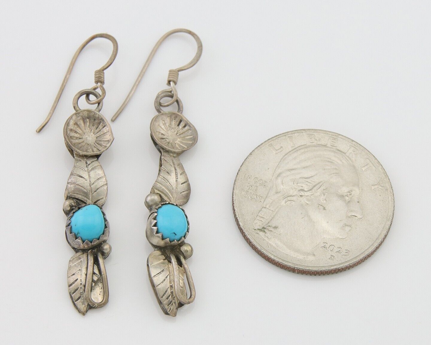 Navajo Dangle Earrings 925 Silver Natural Turquoise Native Artist C.80's