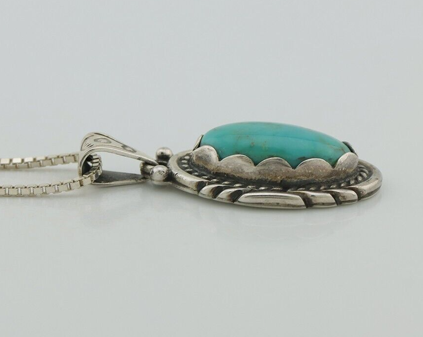 Navajo Necklace 925 Silver Natural Turquoise Sun Stamp C.80s