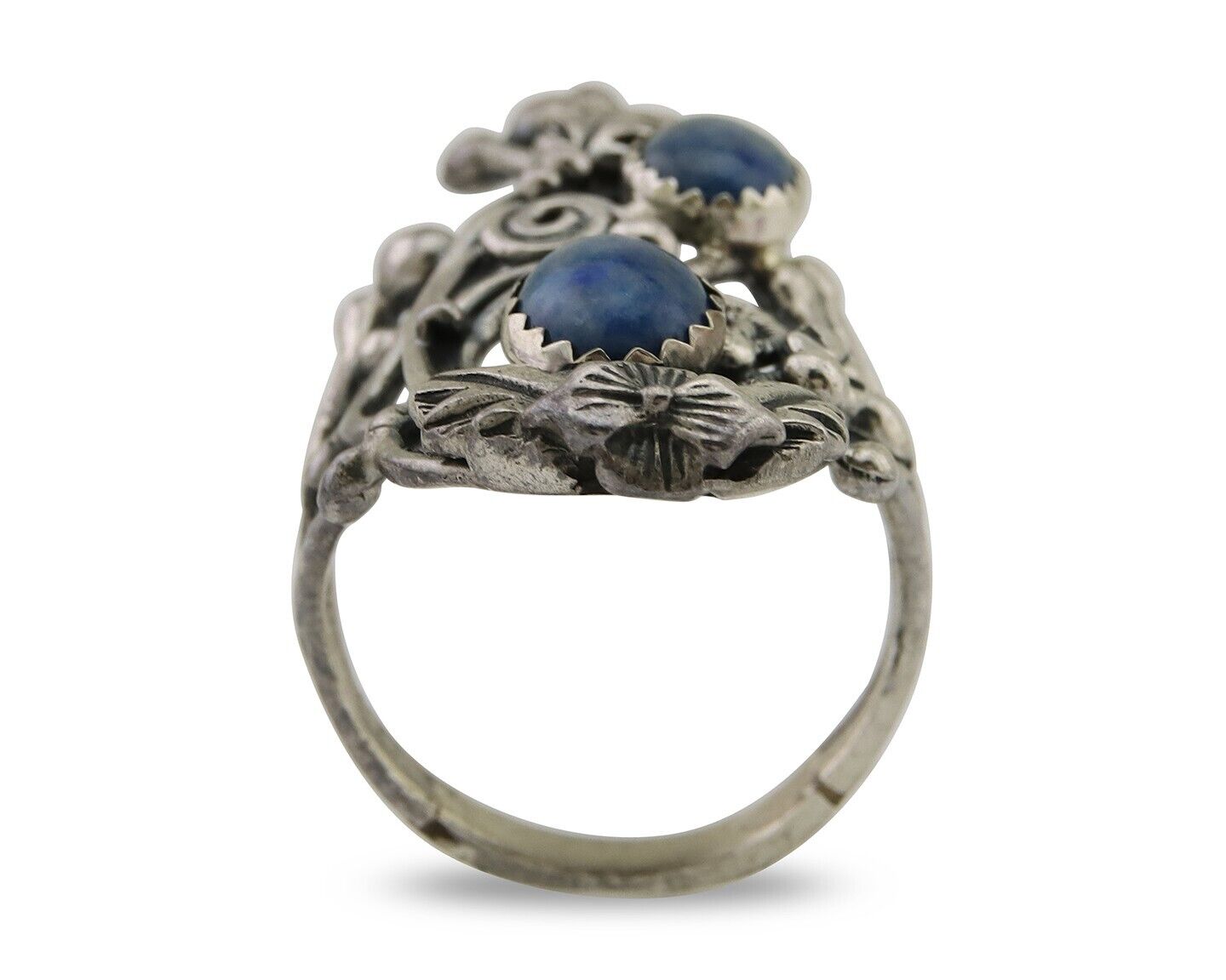 Navajo Ring 925 Silver Natural Denim Lapis Artist Signed Prairie Fire C.80's