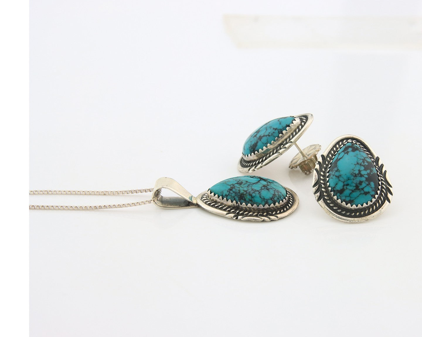 Navajo Necklace Earrings Set Sterling Silver Turquoise Vintage Signed Begay