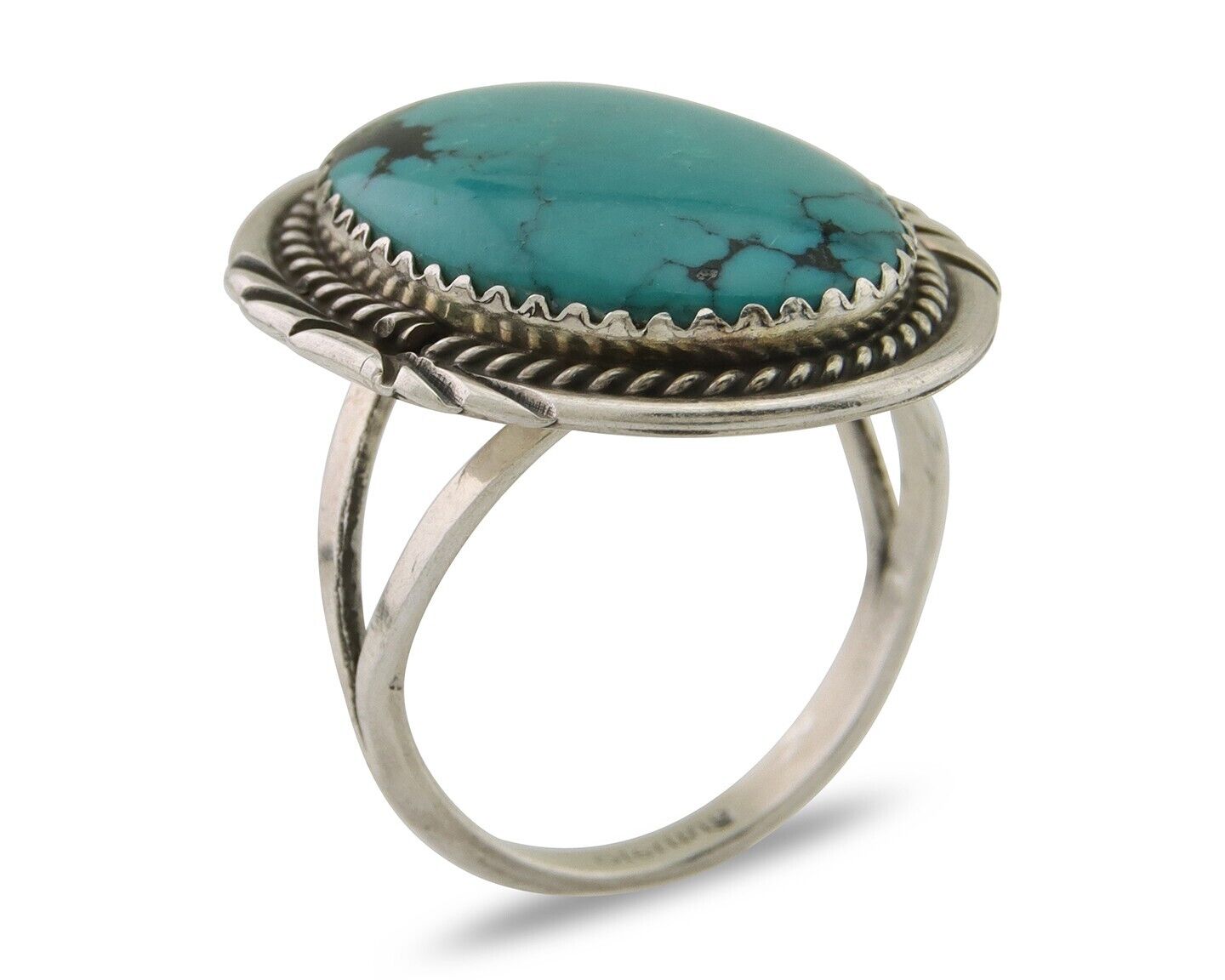 Navajo Ring 925 Silver Natural Spiderweb Turquoise Native Artist C.80's