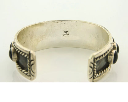 Men Navajo Cuff Bracelet Sterling Silver Black Onyx Vintage Signed BT