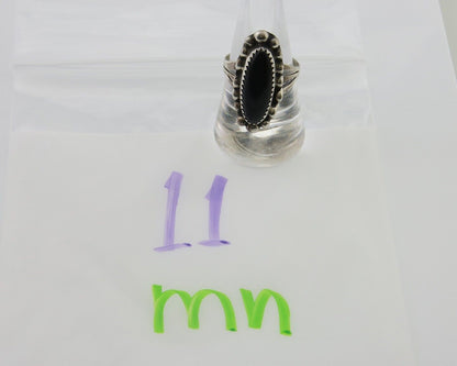 Navajo Handmade Ring 925 Silver Black Onyx Artist Signed SC C.80's