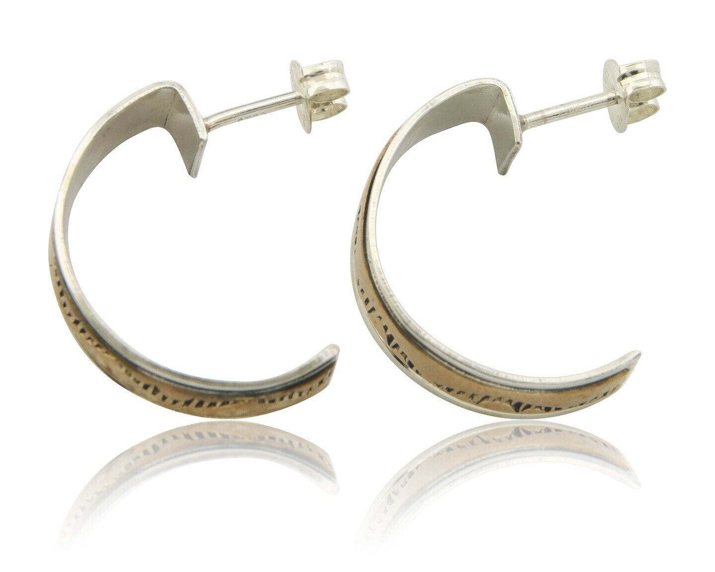 Navajo Hoop Earrings 925 Silver & Gold Artist Signed Randall Endito C.80's