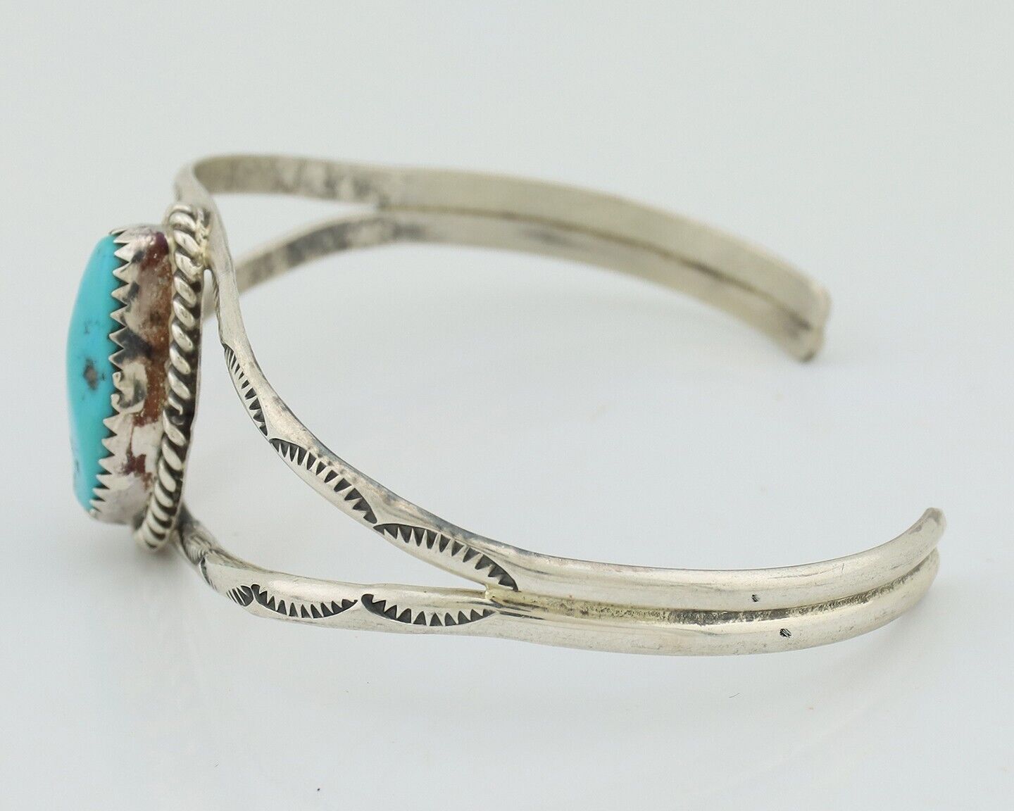 Navajo Bracelet 925 Silver Sleeping Beauty Turquoise Signed Robert Vandover C80s