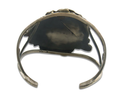 Navajo Bracelet 925 Silver Inlaid Coral & Turquoise Cuff Artist Signed CJ C.80's