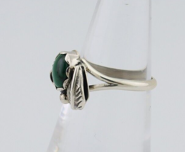 Navajo Handmade Ring 925 Silver Natural Malachite Native Artist Size 4.75 C.80's