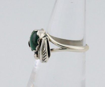 Navajo Handmade Ring 925 Silver Natural Malachite Native Artist Size 4.75 C.80's