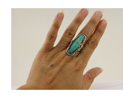 Navajo Hand Stamped Ring 925 Silver Turquoise Native Artist Begay C.80's