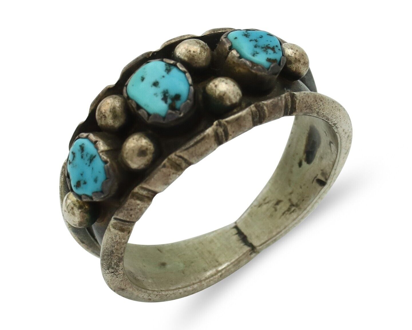 Zuni Ring .925 Silver Natural Sleeping Beauty Turquoise Signed MZR C.80's