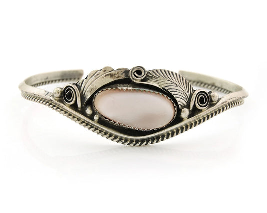 Navajo Cuff Bracelet Sterling Silver Authentic Pink Muscle Signed Justin Morris