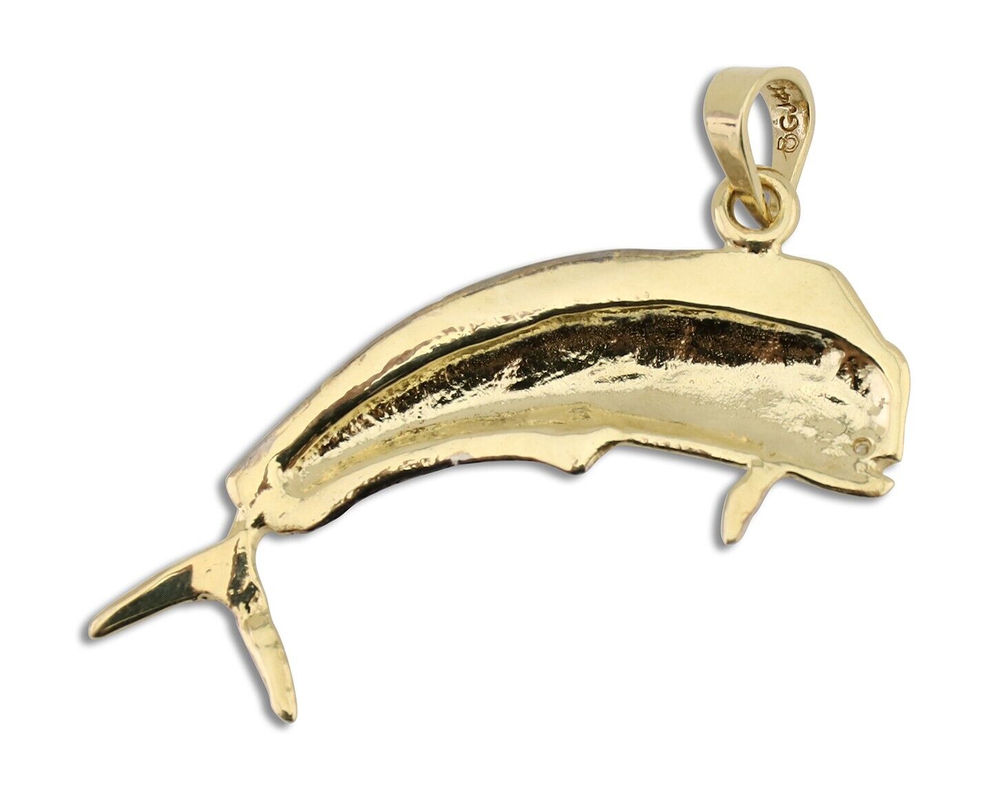 Men 14k Solid Gold Mahi Mahi Dorado Fish Pendant Medium Size 1/2 in x 1 1/2 in