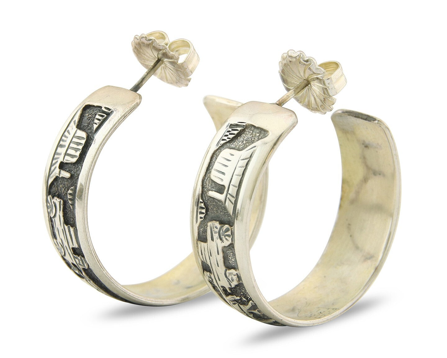 Navajo Hoop Earrings Sterling Silver Vintage Authentic Signed TSK