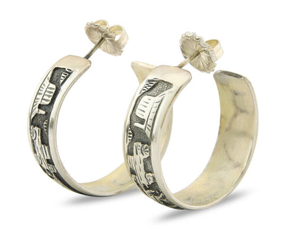 Navajo Hoop Earrings Sterling Silver Vintage Authentic Signed TSK
