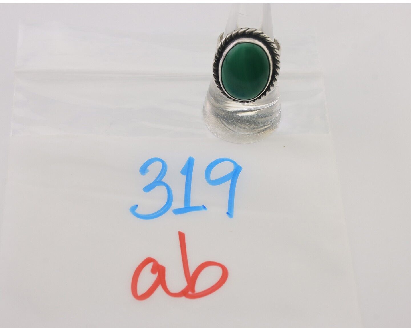 Navajo Ring 925 Silver Natural Malachite Native American Artist Size 8.0 C.80's