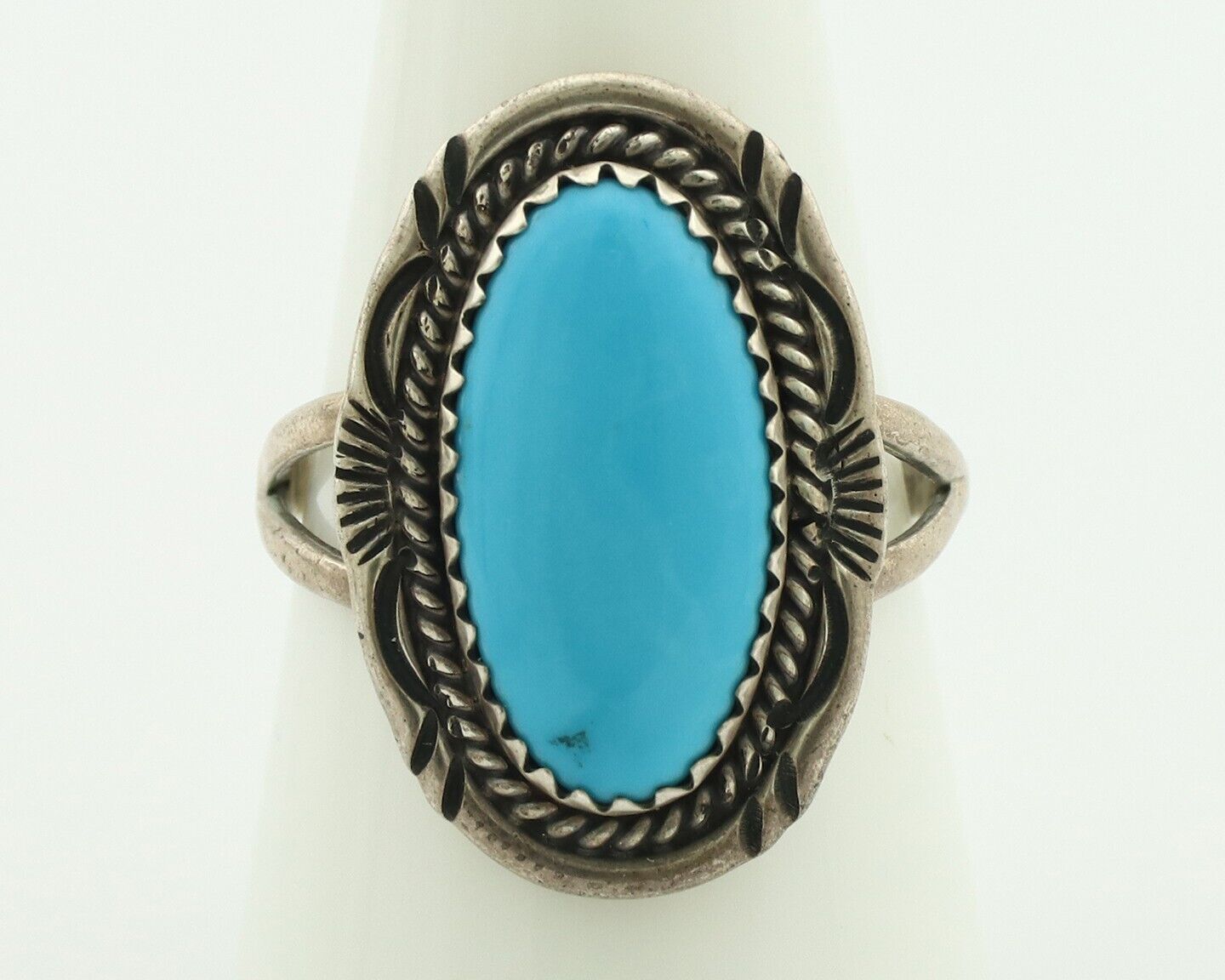 Navajo Ring .925 Silver Sleeping Beauty Turquoise Artist Signed AB C.80's