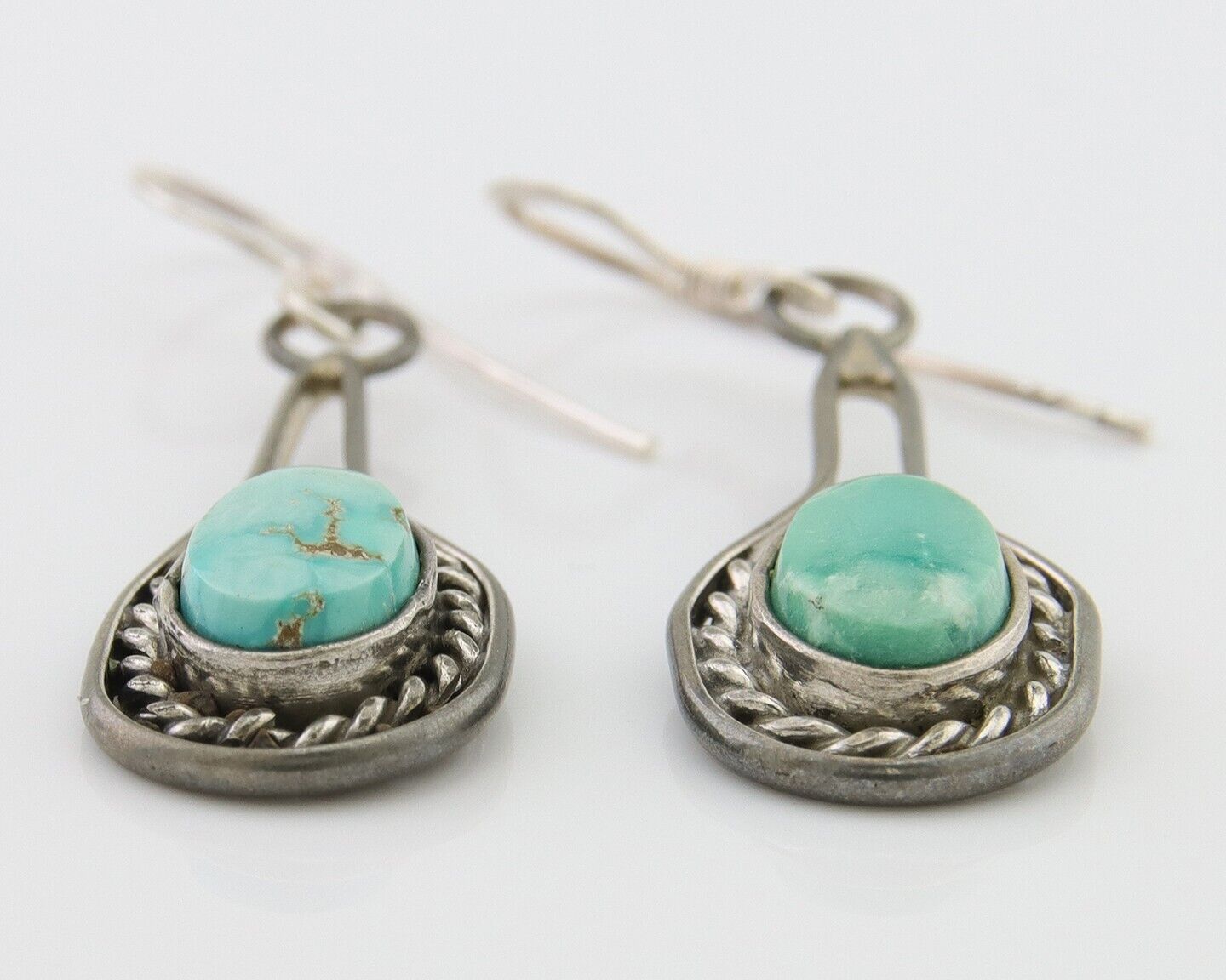 Navajo Dangle Earrings 925 Silver Natural Turquoise Native American Artist C.80s