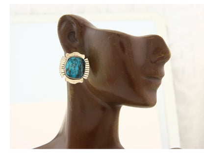 Navajo Earrings 925 Silver Natural Turquoise Artist Signed J Linkin C.80's