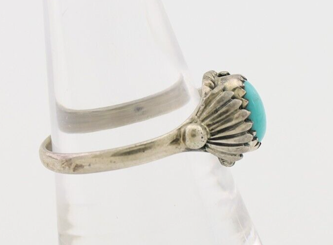 Navajo Ring 925 Silver Kingman Turquoise Native American Artist Made In 1985