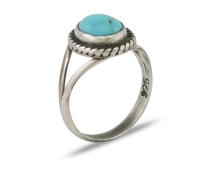 Navajo Ring 925 Silver Kingman Turquoise Native American Artist C.80's